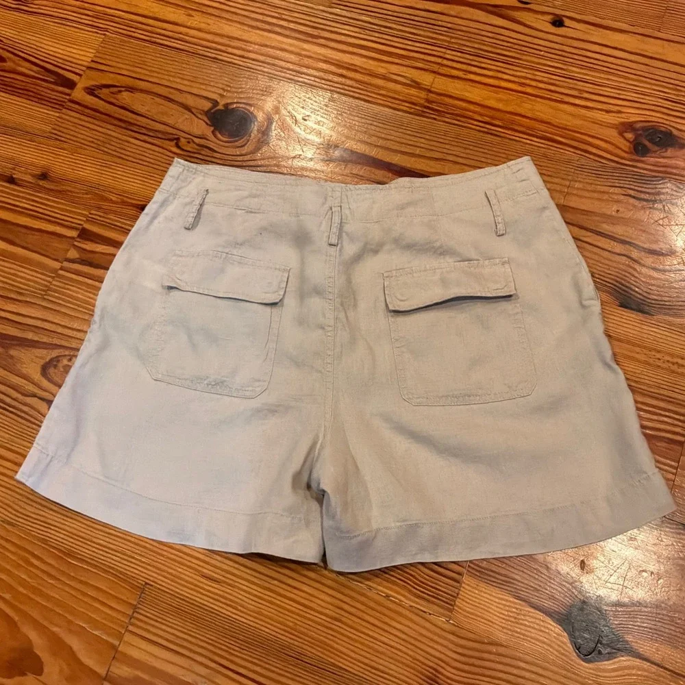 Ralph Lauren Womens Utility Shorts 14 100% Linen Khaki High Rise Beach READ